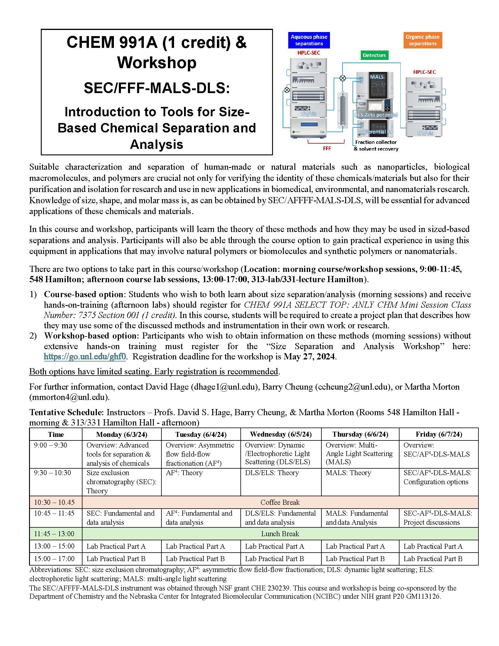 Size Separation and Analysis Course and Workshop flyer